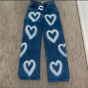 ADIKA white heart wide leg jeans